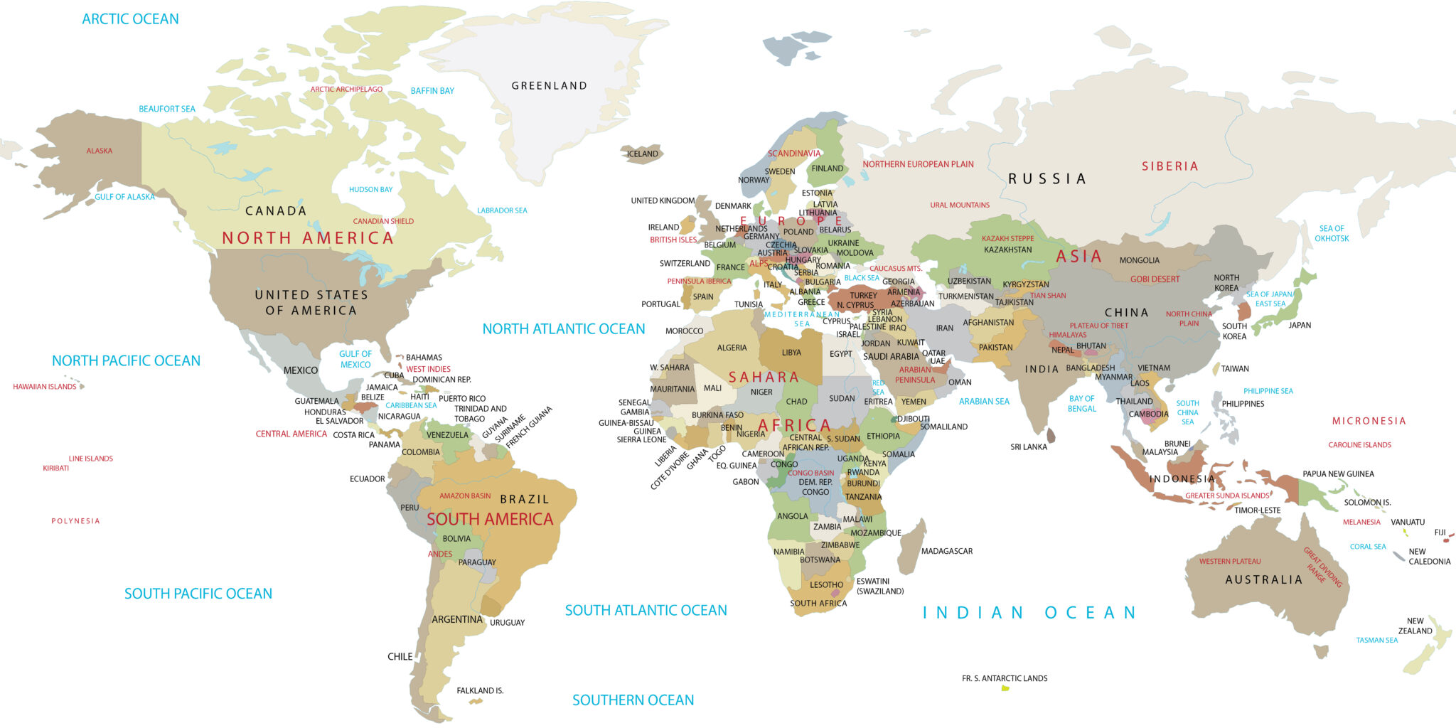 High Resolution World Map 2048x1024 